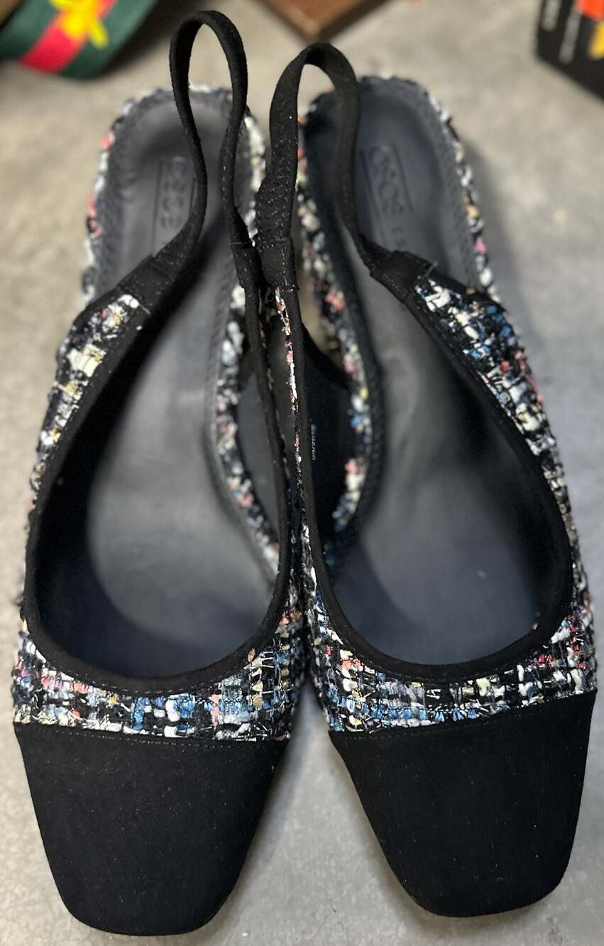 ASOS DESIGN Tweed Slingback Block Heels with Cap Toe Size 9